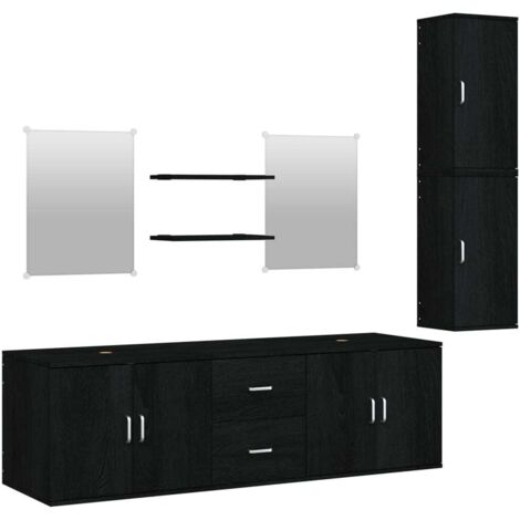 Ensemble de meubles salle de bain 7 pcs，Armoir de rangement noir bois d'ingénierie CFW194901