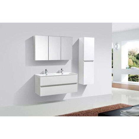 Ensemble de meubles salle de bain design SIENA largeur 144 cm blanc laqué Sans
