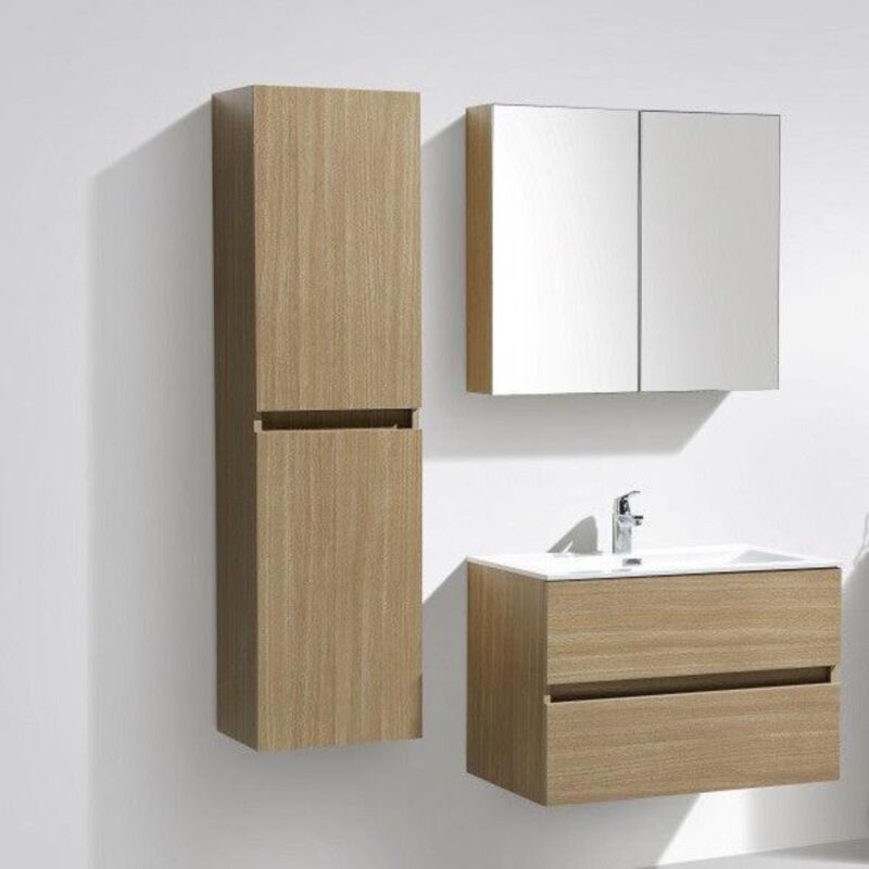 Stano. - Ensemble de meubles salle de bain design siena largeur 80 cm chêne clair texturé Avec