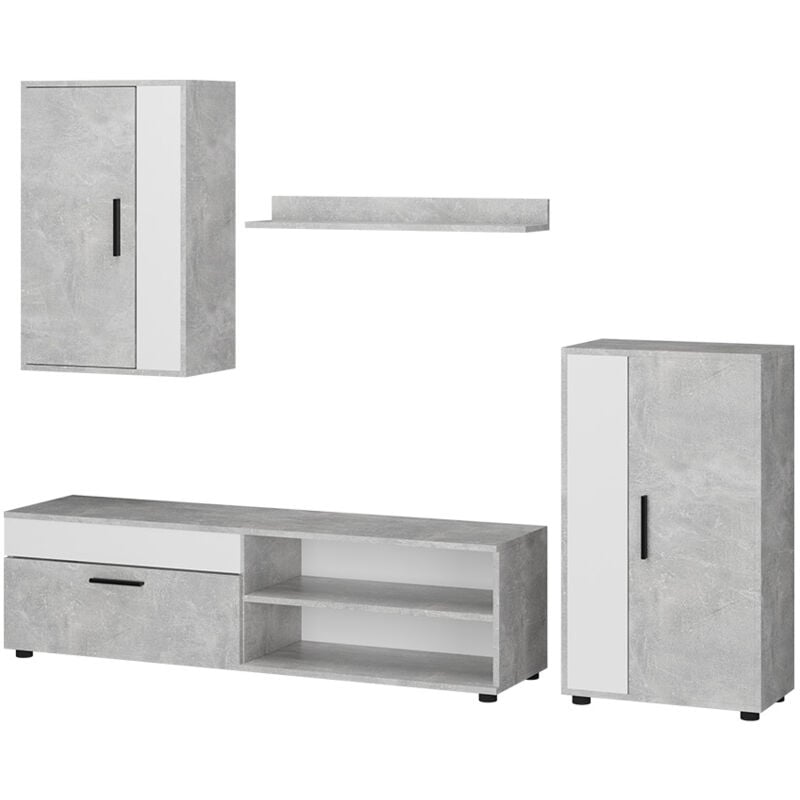 Meuble-paroi Berno, Béton, Lot de 4 Vicco