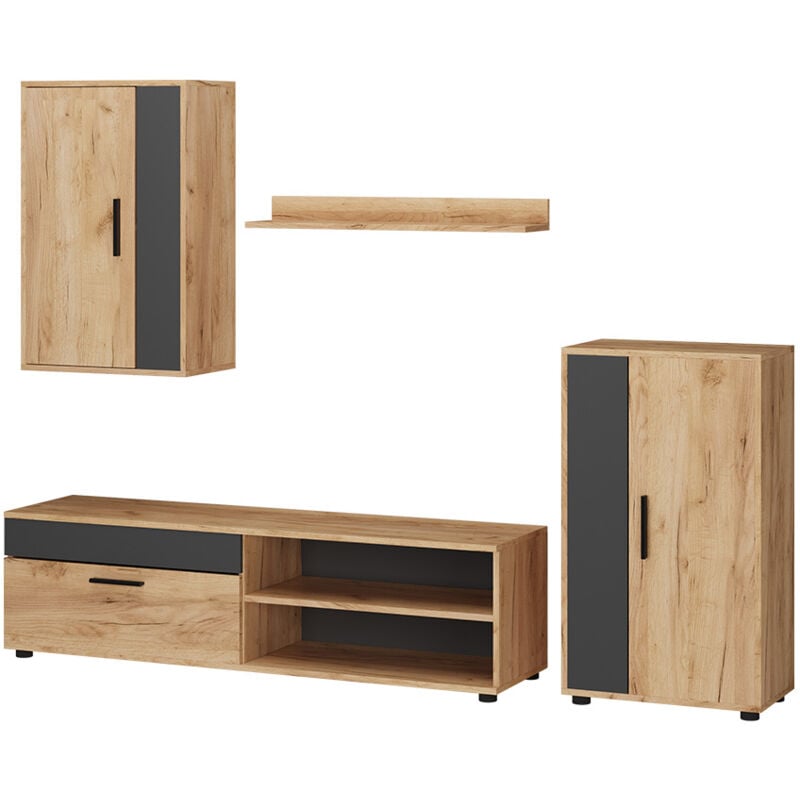 Meuble-paroi Berno, Chêne de force doré, Lot de 4 Vicco