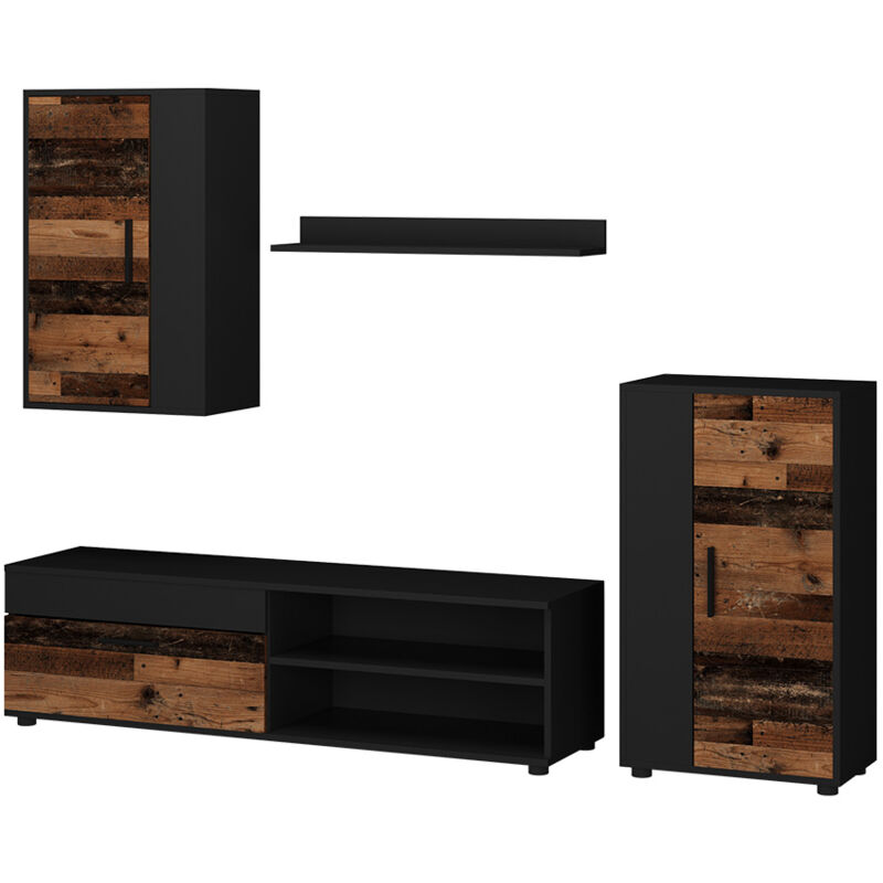 Meuble mural Berno, Marron/Anthracite, Set de 4 pièces Vicco