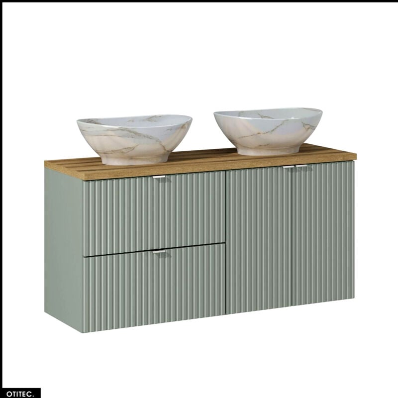 Otitec - Ensemble de meubles sous vasque - 120 cm - avec Plan - 2 Vasques - roseau