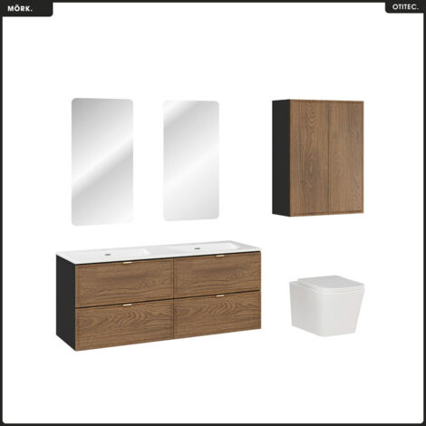 Ensemble de meubles sous vasque - 120 cm - avec Plan - Vasque - Colonnes - Miroir LED - MÖRK