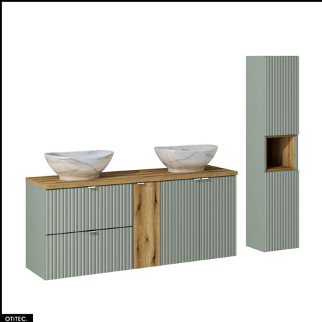 Ensemble de meubles sous vasque - 140 cm - avec Plan - 2 Vasques - Colonne - Cube - ROSEAU