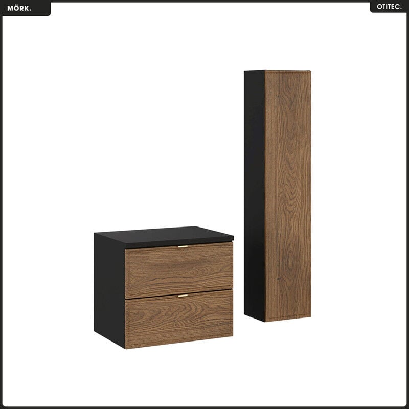 Otitec - Ensemble de meubles sous vasque - 60 cm - avec Plan - Colonne - mörk