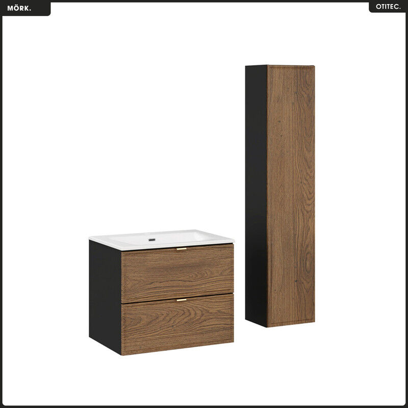 Otitec - Ensemble de meubles sous vasque - 60 cm - avec Plan - Vasque - Colonne - mörk