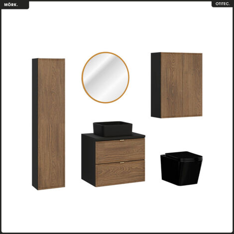 Ensemble de meubles sous vasque - 60 cm - avec Plan - Vasque - Colonnes - Miroir LED - WC - MÖRK