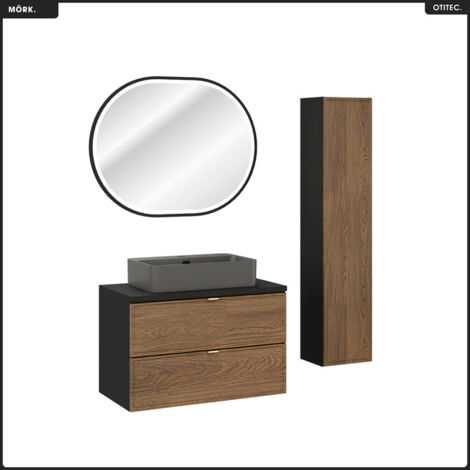 Ensemble de meubles sous vasque - 80 cm - avec Plan - Vasque - Colonne - Miroir - MÖRK