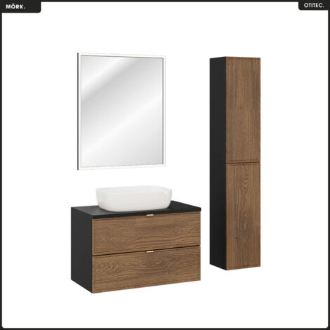 Ensemble de meubles sous vasque - 80 cm - avec Plan - Vasque - Colonne - Miroir - MÖRK