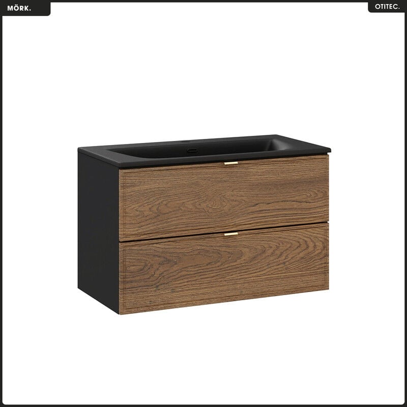 Otitec - Ensemble de meubles sous vasque - 80 cm - avec Plan - Vasque - mörk