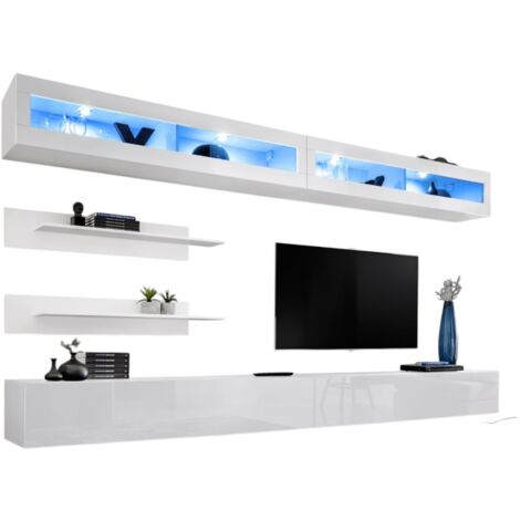 Ensemble de meubles suspendus avec LEDS collection FLY. Coloris blanc.