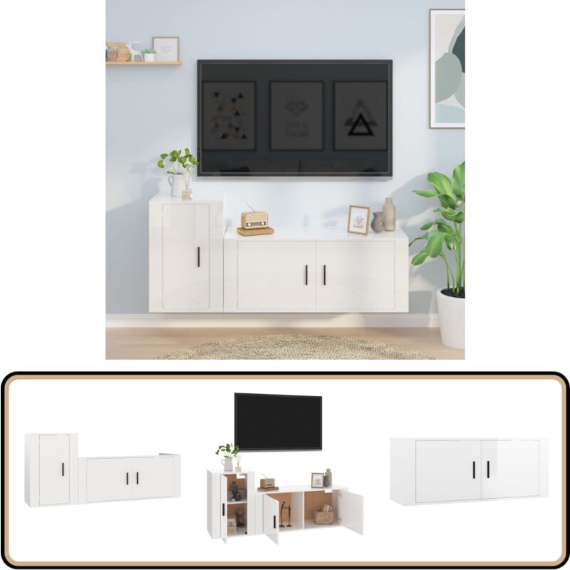 Vidaxl - Ensemble de meubles tv 2 pcs blanc brillant bois d'ingénierie - Meuble Tv - Meuble Téléviseur - Ensemble Meuble Tv - Étagère Murale