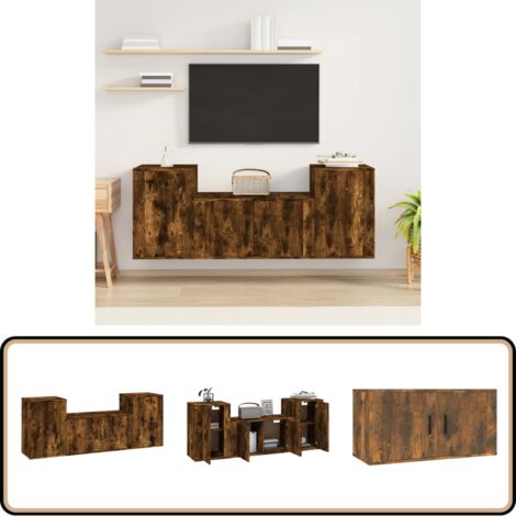 Ensemble de meubles TV 3 pcs Chêne fumé Bois d'ingénierie - Meuble Tv - Meuble Tv Mural - Ensemble Meuble Tv - Rangement Tv - Salon