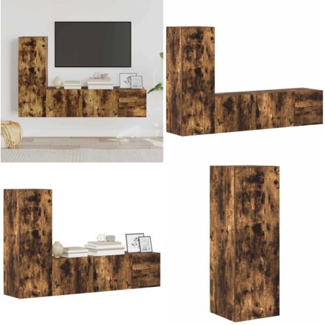 Ensemble de meubles TV 3 pcs Chêne fumé Bois d'ingénierie - Meuble Tv - Meuble Tv Mural - Ensemble Meuble Tv - Salon - Décoration Intérieure - Home & Living
