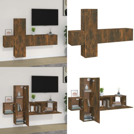 Ensemble de meubles TV 3 pcs Chêne fumé Bois d'ingénierie - Meuble Tv - Meuble Tv Mural - Ensemble Meuble Tv - Salon - Décoration Intérieure - Home & Living