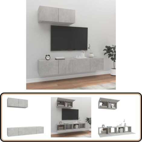 Ensemble de meubles TV 3 pcs Gris béton Bois d'ingénierie - Meuble Tv Gris - Meuble Tv Mural - Ensemble Meuble Tv - Rangement Tv - Meuble Media