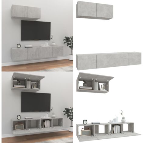 Ensemble de meubles TV 3 pcs Gris béton Bois d'ingénierie - Meuble Tv Gris - Meuble Tv Mural - Ensemble Meuble Tv - Rangement Tv - Meuble Media - Home & Living