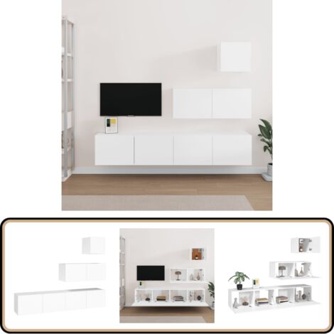 Ensemble de meubles TV 4 pcs Blanc Bois d'ingénierie - Meuble Tv - Meuble Téléviseur - Meuble Mural - Rangement Murale - Décoration Intérieure