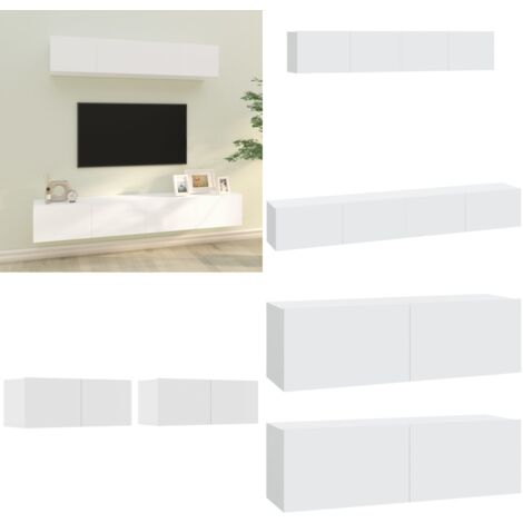Ensemble de meubles TV 4 pcs Blanc Bois d'ingénierie - Meuble Tv - Meuble Tv Mural - Ensemble Meuble Tv - Meuble Tv Moderne - Meuble Tv Blanc - Home & Living