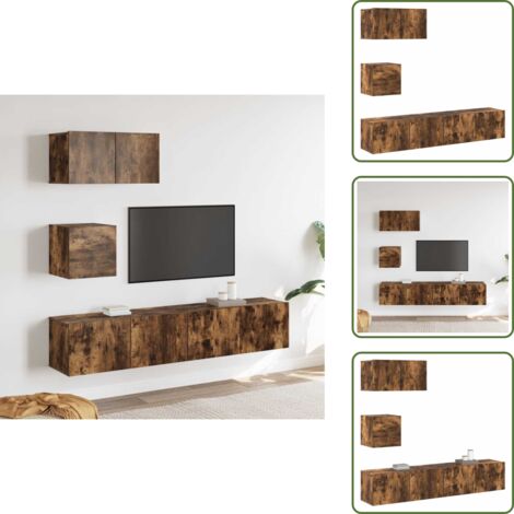 Ensemble de meubles TV 4 pcs Chêne fumé Bois d'ingénierie - Meuble Tv - Meuble Téléviseur - Meuble Murale - Étagère Murale - Rangement Tv