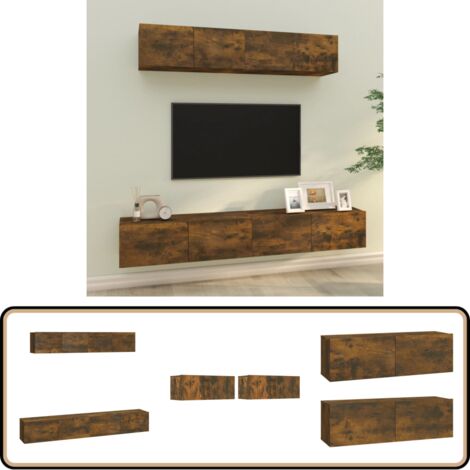 Ensemble de meubles TV 4 pcs Chêne fumé Bois d'ingénierie - Meuble Tv - Meuble Tv Mural - Ensemble Meuble Tv - Meuble Media - Rangement Murale