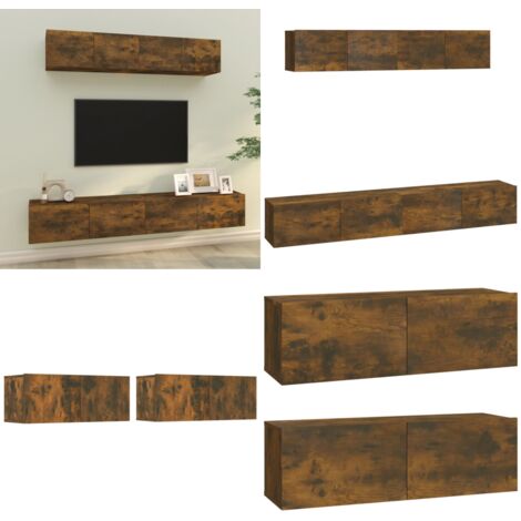 Ensemble de meubles TV 4 pcs Chêne fumé Bois d'ingénierie - Meuble Tv - Meuble Tv Mural - Ensemble Meuble Tv - Meuble Media - Rangement Murale - Home & Living