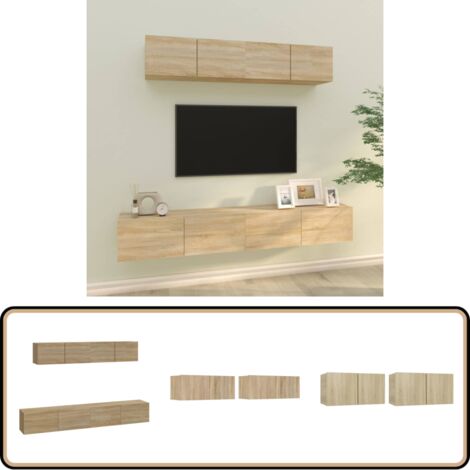 Ensemble de meubles TV 4 pcs Chêne sonoma Bois d'ingénierie - Meuble Tv - Meuble Téléviseur - Étagère Murale - Rangement Tv - Mobilier Salle Séjour