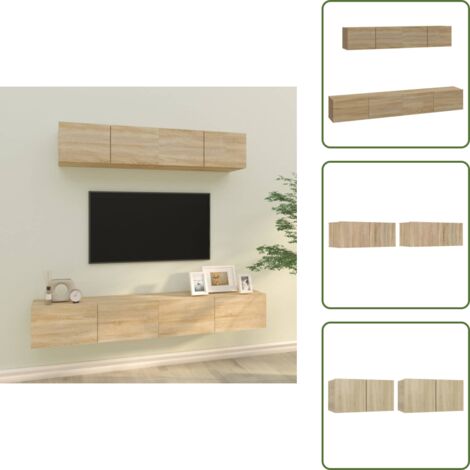 Ensemble de meubles TV 4 pcs Chêne sonoma Bois d'ingénierie - Meuble Tv - Meuble Téléviseur - Étagère Murale - Rangement Tv - Mobilier Salle Séjour