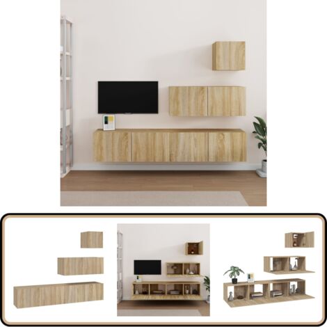 Ensemble de meubles TV 4 pcs Chêne sonoma Bois d'ingénierie - Meuble Tv - Meuble Téléviseur - Meuble Suspendu - Étagère Murale - Rangement Tv