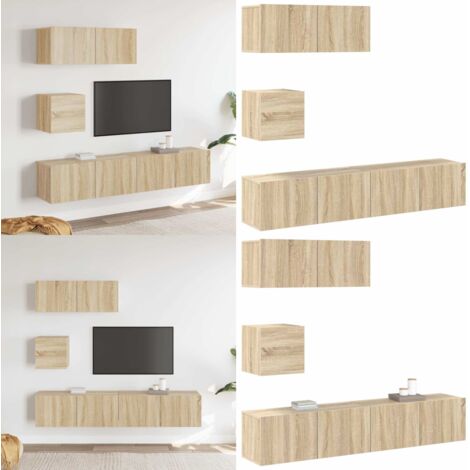 Ensemble de meubles TV 4 pcs Chêne sonoma Bois d'ingénierie - Meuble Tv - Meuble Téléviseur - Meuble Suspendu - Étagère Murale - Rangement Tv - Home & Living