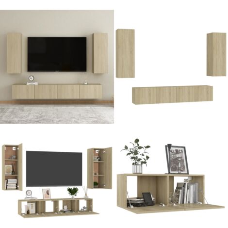 Ensemble de meubles TV 4 pcs Chêne sonoma Bois d'ingénierie - Meuble Tv Mural - Meuble Tv Moderne - Ensemble Meuble Tv - Meuble Tv Chêne Sonoma - Support Tv - Home & Living