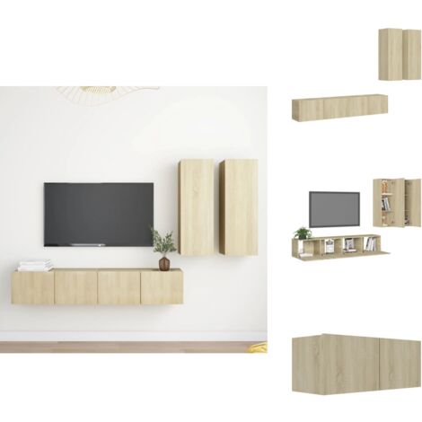 Ensemble de meubles TV 4 pcs Chêne sonoma Bois d'ingénierie - Meuble Tv Suspendu - Meuble Tv Mural - Armoire Hifi - Rangement Tv - Salon Moderne