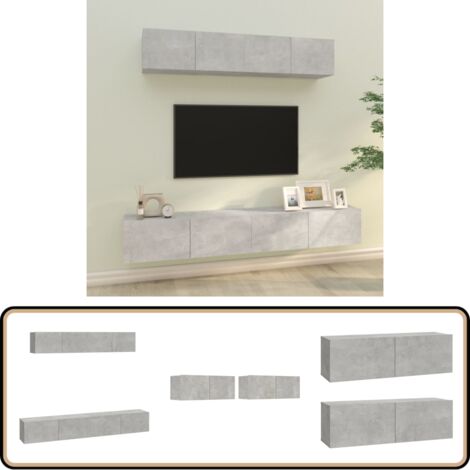 Ensemble de meubles TV 4 pcs Gris béton Bois d'ingénierie - Meuble Tv - Meuble Tv Mural - Ensemble Meuble Tv - Rangement Tv - Salon