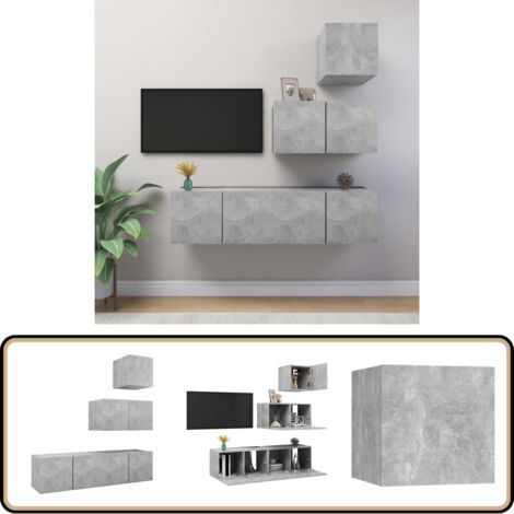 Ensemble de meubles TV 4 pcs Gris béton Bois d'ingénierie - Meuble Tv - Meuble Tv Suspendu - Meuble Hifi - Rangement - Salon