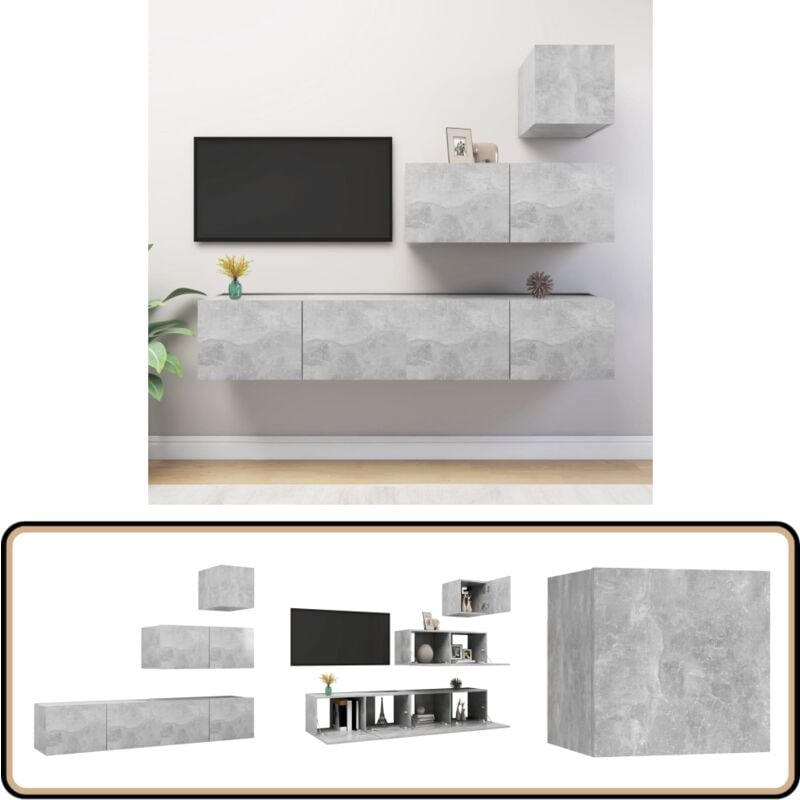Vidaxl - Ensemble de meubles tv 4 pcs Gris béton Bois d'ingénierie - Meuble Tv Suspendu - Meuble Tv Gris - Meuble Tv Industriel - Rangement Salon