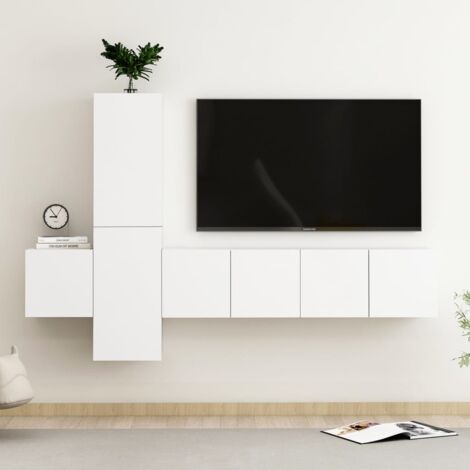 Ensemble de meubles TV 5 pcs Blanc Aggloméré - The Living Store