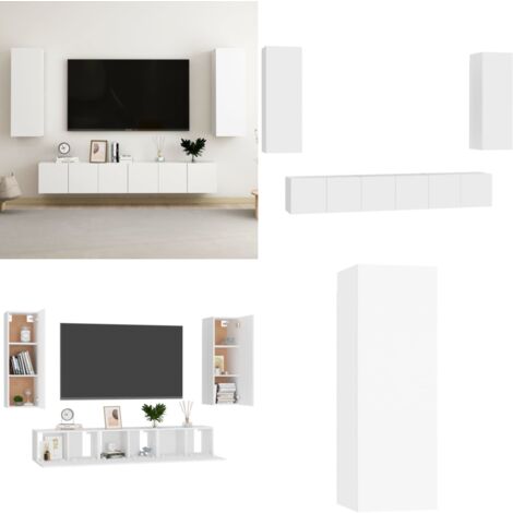 Ensemble de meubles TV 5 pcs Blanc Bois d'ingénierie - Meuble Tv Mural - Meuble Tv Blanc - Ensemble Meuble Tv - Support Tv - Rangement Tv - Home & Living