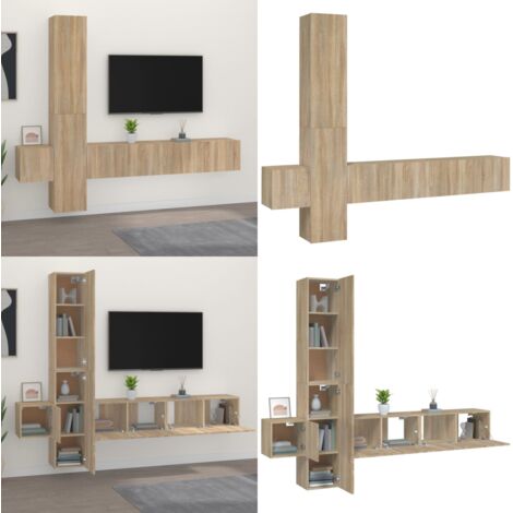 Ensemble de meubles TV 5 pcs Chêne sonoma Bois d'ingénierie - Meuble Tv - Meuble Téléviseur - Étagère Murale - Rangement Mural - Décoration Salon - Home & Living