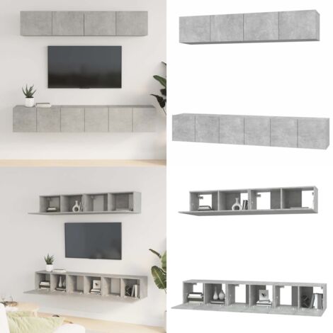 Ensemble de meubles TV 5 pcs Gris béton Bois d'ingénierie - Meuble Tv Gris - Meuble Tv Mural - Ensemble Meuble Tv - Rangement Tv - Armoire Multimedia - Home & Living