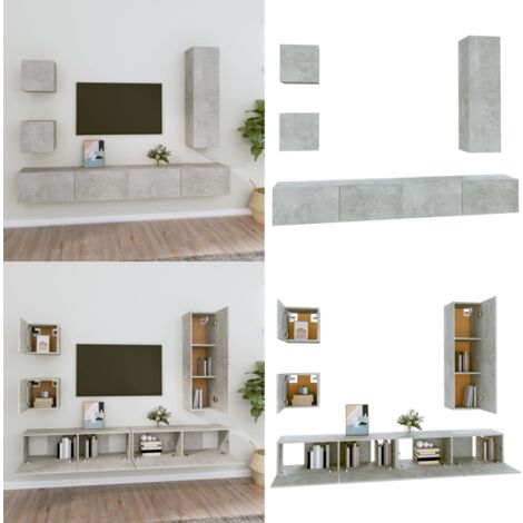Ensemble de meubles TV 5 pcs Gris béton Bois d'ingénierie - Meuble Tv - Meuble Téléviseur - Étagère Murale - Rangement Mural - Décoration Intérieure - Home & Living