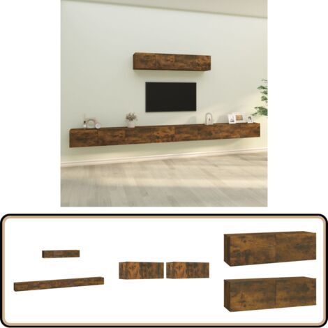 Ensemble de meubles TV 6 pcs Chêne fumé Bois d'ingénierie - Meuble Tv - Meuble Téléviseur - Étagère Murale - Rangement Tv - Mobilier Salle Séjour