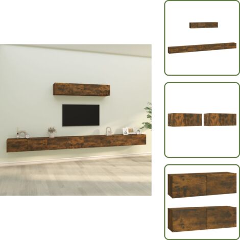 Ensemble de meubles TV 6 pcs Chêne fumé Bois d'ingénierie - Meuble Tv - Meuble Téléviseur - Étagère Murale - Rangement Tv - Mobilier Salle Séjour