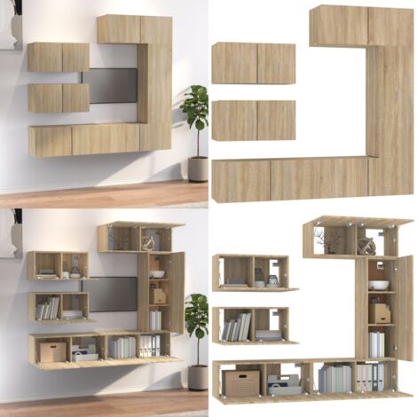 Ensemble de meubles TV 6 pcs Chêne sonoma Bois d'ingénierie - Meuble Tv - Meuble Téléviseur - Étagère Murale - Rangement Tv - Mobilier Salle Séjour - Home & Living