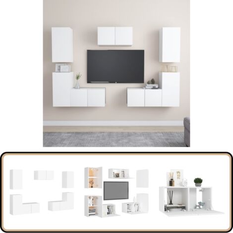 Ensemble de meubles TV 7 pcs Blanc Bois d'ingénierie - Meuble Tv Mural - Meuble Tv Blanc - Ensemble Meuble Tv - Rangement Tv - Support Tv