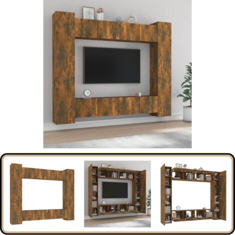 Ensemble de meubles TV 8 pcs Chêne fumé Bois d'ingénierie - Meuble Tv - Meuble Tv Mural - Ensemble Meuble Tv - Meuble Media - Rangement Tv