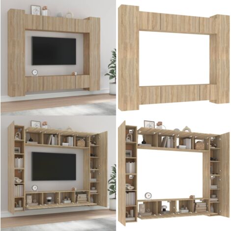 Ensemble de meubles TV 8 pcs Chêne sonoma Bois d'ingénierie - Meuble Tv - Meuble Téléviseur - Étagère Murale - Rangement Tv - Décoration Salon - Home & Living