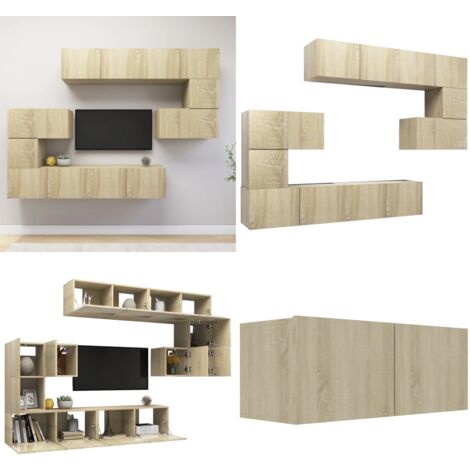 Ensemble de meubles TV 8 pcs Chêne sonoma Bois d'ingénierie - Meuble Tv - Meuble Tv Suspendu - Ensemble Meuble Tv - Meuble Hifi - Rangement Mural - Home & Living