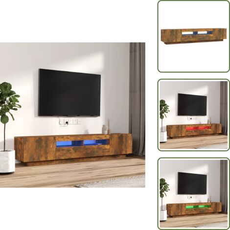 Ensemble de meubles TV avec lumières LED 2 pcs Chêne fumé - Meuble Tv - Meuble Téléviseur - Éclairage Led - Rangement Media - Design Moderne