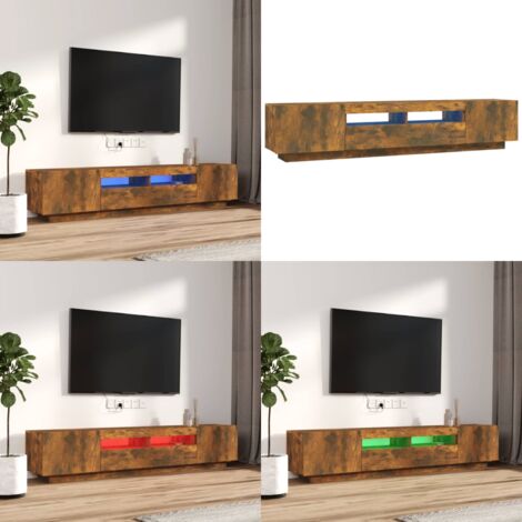 Ensemble de meubles TV avec lumières LED 2 pcs Chêne fumé - Meuble Tv - Meuble Téléviseur - Éclairage Led - Rangement Media - Design Moderne - Home & Living